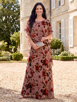 Floral Print Tiered Mother of the Bride/Groom Dresses Round Neck Cape Sleeves