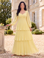 Chiffon Mother of the Bride/Groom Dresses A Line Sweetheart Long Sleeves Tiered