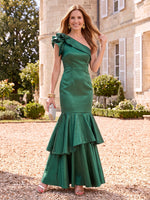 Satin Mother of the Bride/Groom Dresses Mermaid One Shoulder Sleeveless Tiered Ruffles