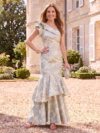 Jacquard Mother of the Bride/Groom Dresses Mermaid/Sheath One Shoulder Tiered Ruffles