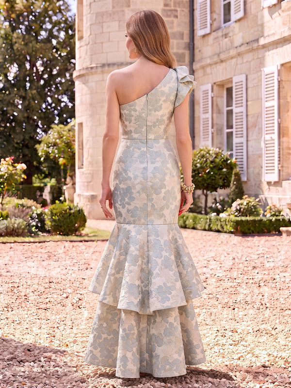 Jacquard Mother of the Bride/Groom Dresses Mermaid/Sheath One Shoulder Tiered Ruffles
