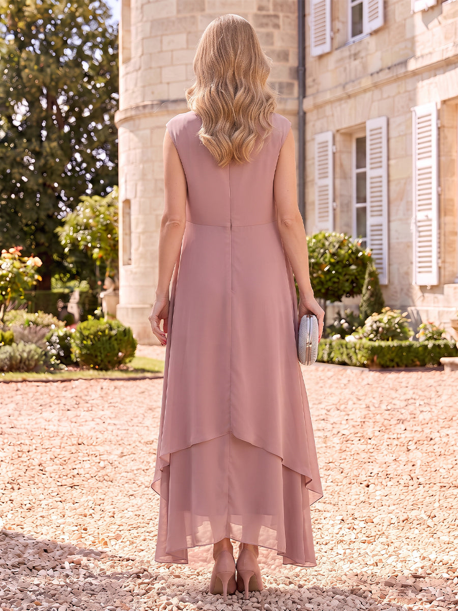 Chiffon Mother of the Bride/Groom Dresses A Line Boat Neck Sleeveless Tiered