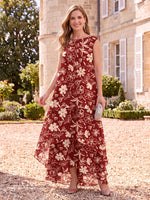 Floral Print Mother of the Bride/Groom Dresses Sleeveless Round Neck A Line Tiered