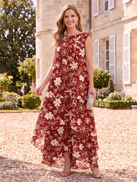 Floral Print Mother of the Bride/Groom Dresses Sleeveless Round Neck A Line Tiered