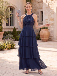 Chiffon Mother of the Bride/Groom Dresses A Line Halter Sleeveless Tiered Ruffles