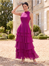 Chiffon Mother of the Bride Dresses A Line Halter Neck Sleeveless Tiered Ruffles