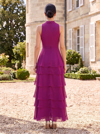 Chiffon Mother of the Bride Dresses A Line Halter Neck Sleeveless Tiered Ruffles