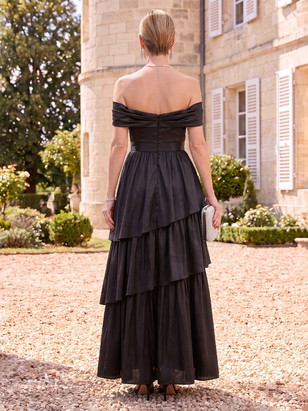 Satin Mother of the Bride/Groom Dresses A Line Off the Shoulder Sleeveless Tiered