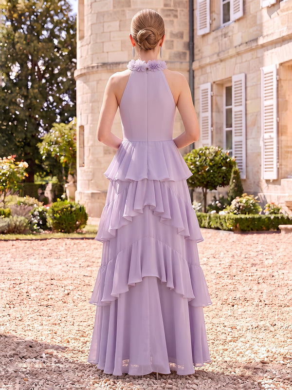 Chiffon Mother of the Bride/Groom Dresses A Line Halter Sleeveless Tiered Ruffles