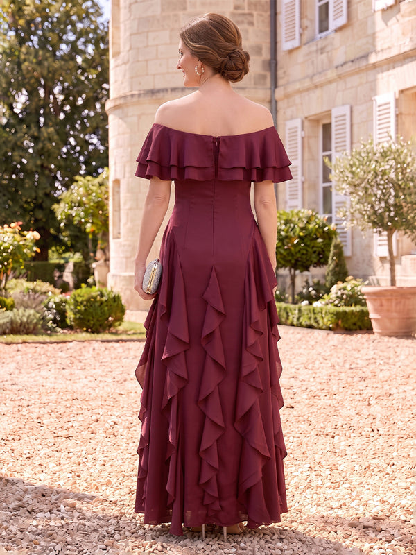 Chiffon Mother of the Bride/Groom Dresses A Line Off the Shoulder Sleeveless Tiered Ruffles