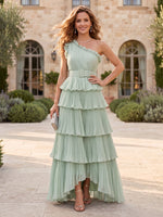 Chiffon Mother of the Bride/Groom Dresses A Line One Shoulder Sleeveless Tiered Ruffles