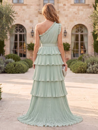 Chiffon Mother of the Bride/Groom Dresses A Line One Shoulder Sleeveless Tiered Ruffles
