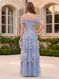 Embroidered Tulle Mother of the Bride/Groom Dresses A Line Off the Shoulder Sleeveless Tiered Ruffles