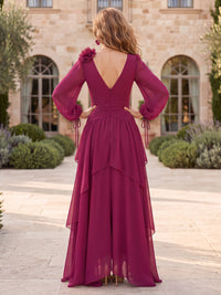 Chiffon Mother of the Bride/Groom Dresses A Line V Neck Long Sleeves Ruffles Tiered Pleated