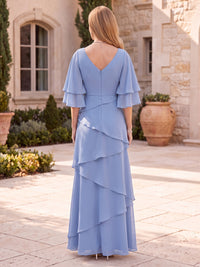 Chiffon Mother of the Bride/Groom Dresses A Line V Neck Short Sleeves Tiered