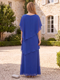 Chiffon Mother of the Bride Dresses A Line Scoop Neck Cspe Sleeves Tiered