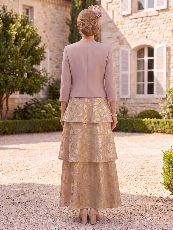 Jacquard Mother of the Bride/Groom Dresses A Line V Neck Long Sleeves Tiered with Jacket