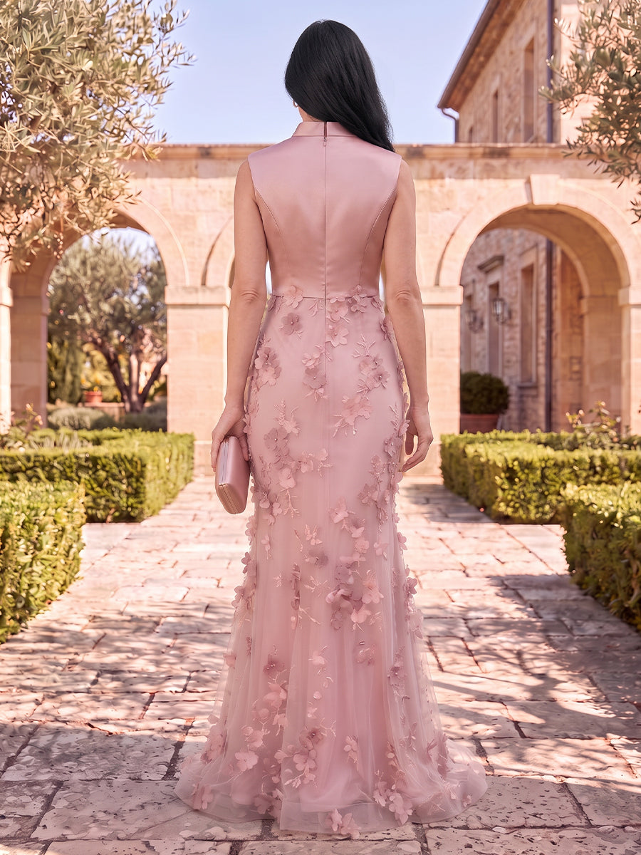 Tulle Mother of the Bride/Groom Dresses Mermaid/Sheath V Neck Sleeveless 3D Flowers