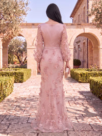 Tulle Mother of the Bride/Groom Dresses Mermaid/Sheath Boat Neck Long Sleeves 3D Flowers