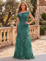 Tulle Mother of the Bride/Groom Dresses A Line Boat Neck Cap Sleeves 3D Flowers