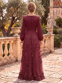 Tulle Mother of the Bride/Groom Dresses A Line Round Neck Long Sleeves 3D flowers