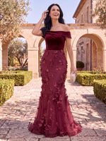 Tulle Mother of the Bride/Groom Dresses Mermaid/Sheath Off the Shoulder Sleeveless 3D flowers