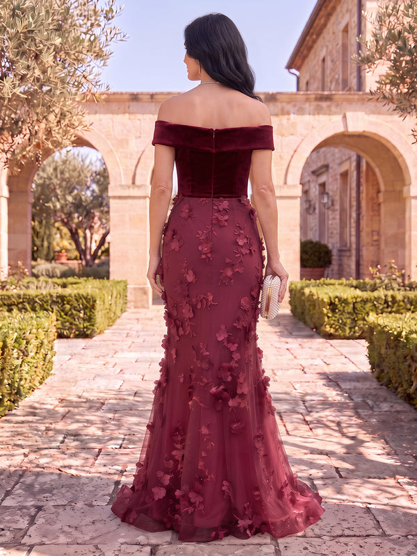 Tulle Mother of the Bride/Groom Dresses Mermaid/Sheath Off the Shoulder Sleeveless 3D flowers