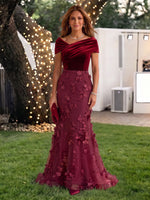 Velvet Mother of the Bride/Groom Dresses Mermaid Off the Shoulder Cap Sleeves 3D Flowers