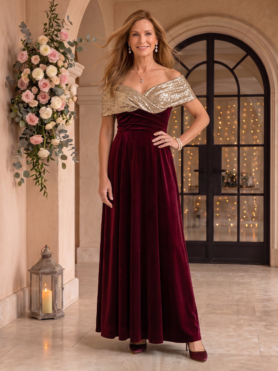 Velvet Mother of the Bride/Groom Dresses A Line Off the Shoulder Floor Length