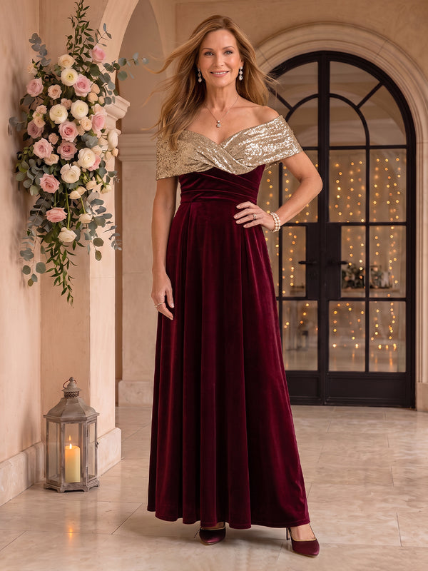 Velvet Mother of the Bride/Groom Dresses A Line Off the Shoulder Floor Length