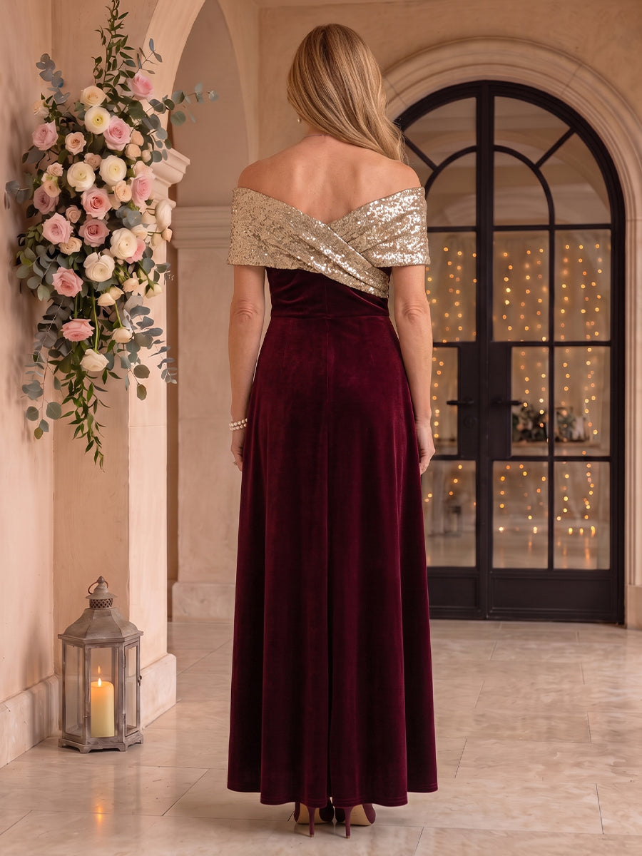 Velvet Mother of the Bride/Groom Dresses A Line Off the Shoulder Floor Length