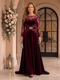 Velvet Mother of the Bride/Groom Dresses A Line Boat Neck Long Sleeves