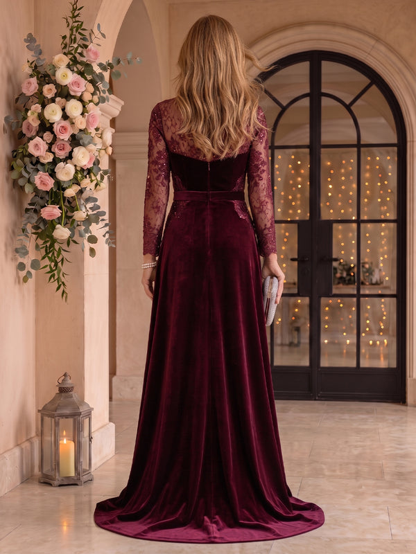 Velvet Mother of the Bride/Groom Dresses A Line Boat Neck Long Sleeves