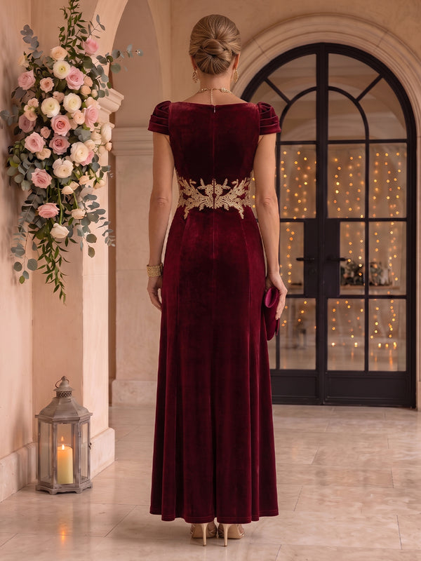 Velvet Mother of the Bride/Groom Dresses A Line V Neck Cap Sleeves