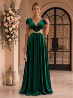 Velvet Mother of the Bride/Groom Dresses A Line V Neck Cap Sleeves