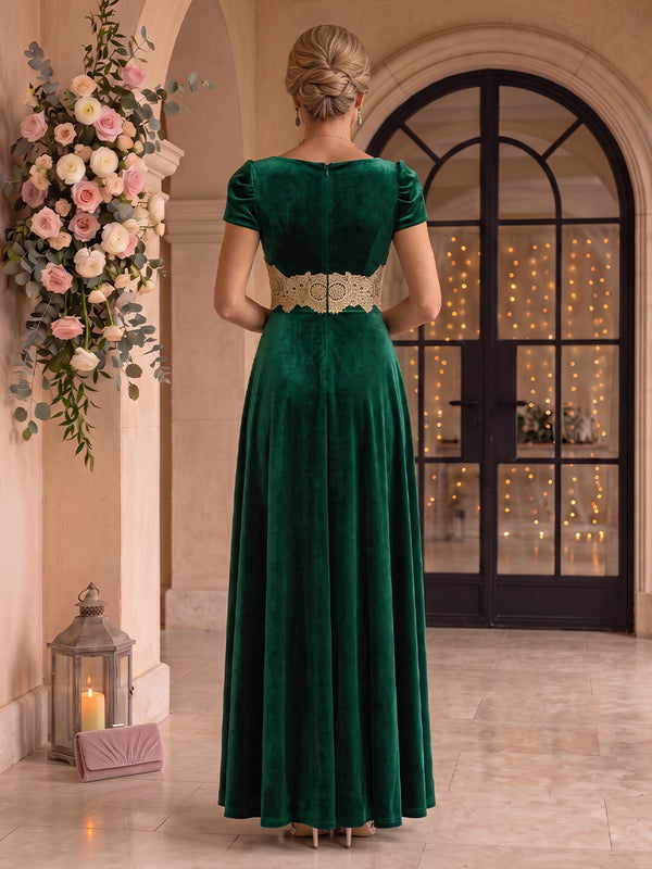 Velvet Mother of the Bride/Groom Dresses A Line V Neck Cap Sleeves