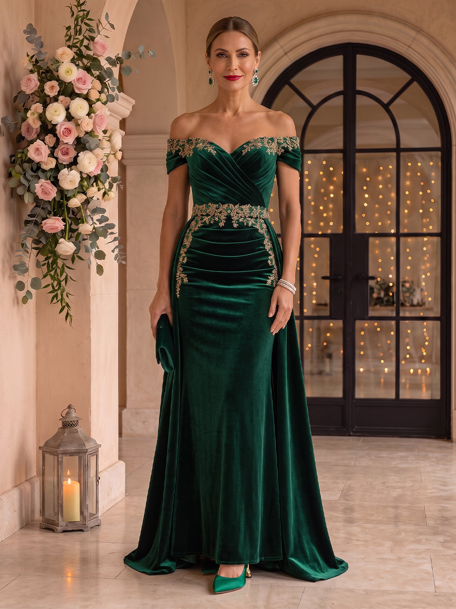 Velvet Mother of the Bride/Groom Dresses Mermaid/Sheath Off the Shoulder Sleeveless