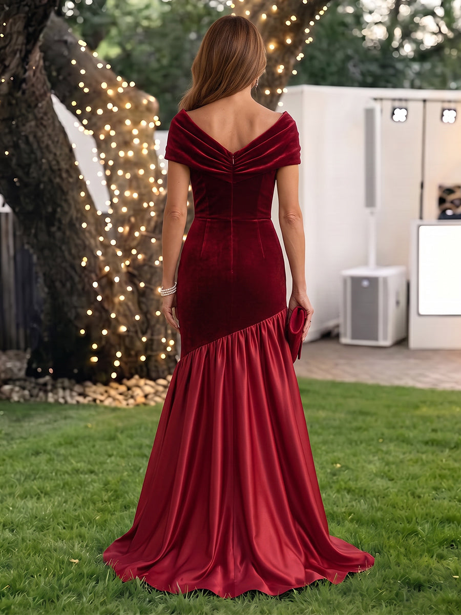 Velvet Mother of the Bride/Groom Dresses Mermaid/Sheath Off the Shoulder Cap Sleeves