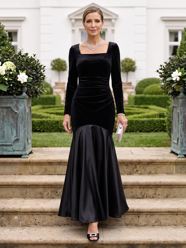 Velvet Mother of the Bride Groom Dresses Mermaid/Sheath Square Neck Long Sleeves