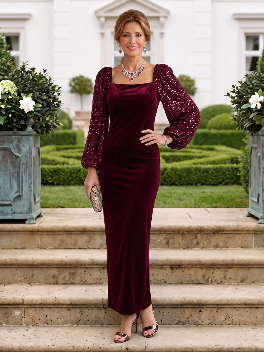 Velvet Mother of the Bride/Groom Dresses Mermaid/Sheath Square Neck Long Sleeves