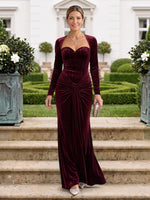 Velvet Mother of the Bride/Groom Dresses Mermaid/Sheath Sweetheart Long Sleeves Ruched