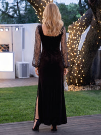 Velvet Mother of the Bride/Groom Dresses Mermaid/Sheath Square Neck Long Sleeves with Slit