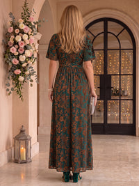 Floral Velvet Mother of the Bride/Groom Dresses A Line V Neck Short Sleeves with Slit