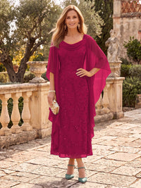 Sequin Mother of the Bride/Groom Dresses A Line Cowl Neck Cape Sleeves