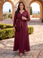 2 Pieces Sequin Plus Size Mother of the Bride/Groom Dresses A Line Round Neck 3/4 Sleeves with Jacket