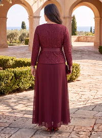 2 Pieces Sequin Plus Size Mother of the Bride/Groom Dresses A Line Round Neck 3/4 Sleeves with Jacket