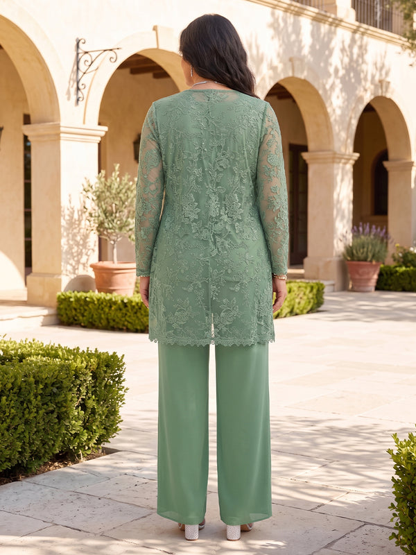 Chiffon Plus Size Mother of the Bride/Groom Dresses Column V Neck Long Sleeves