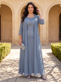 2 Pieces Chiffon Plus Size Mother of the Bride/Groom Dresses A Line Scoop Neck 3/4 Sleeves with Jacket