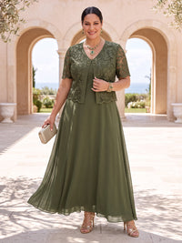 2 Pieces Sequin Plus Size Mother of the Bride Dresses A Line V Neck Short Sleeves with Jacket