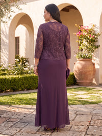 2 Pieces Sequin Plus Size Mother of the Bride/Groom Dresses A Line V Neck 3/4 Sleeves with Jacket
